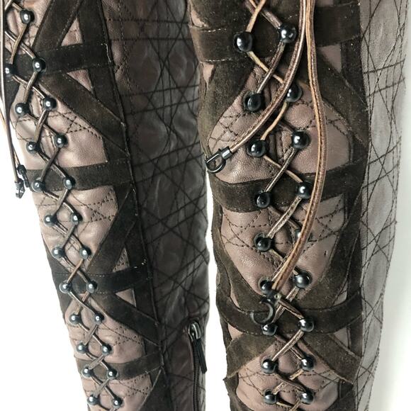 NEW Dior Retro Vintage Cannage Over The Knee Laceup Heeled Boots 37 - Picture 7 of 9